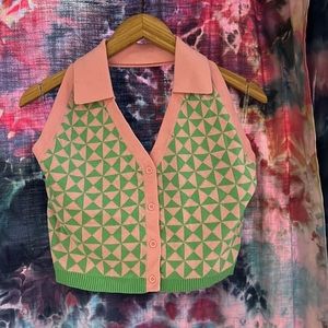 NWOT Geo Knit Halter Top: Pink & Green - Another Girl
